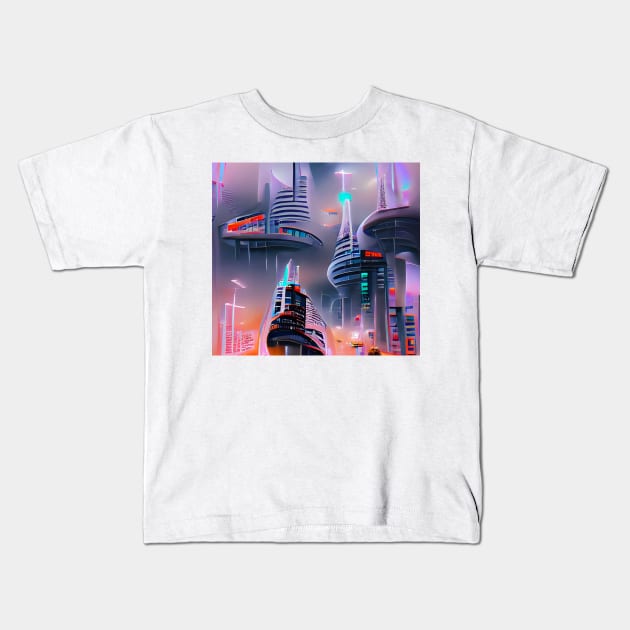 Futuristic Urban Landscape Kids T-Shirt by Mihadom